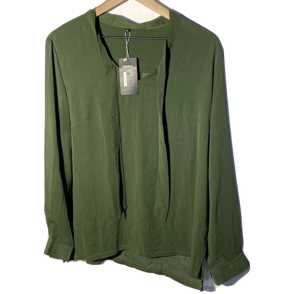 Urru Blouse Women’s Medium Olive Green Long Sleeve Poly Spandex Capsule NWT